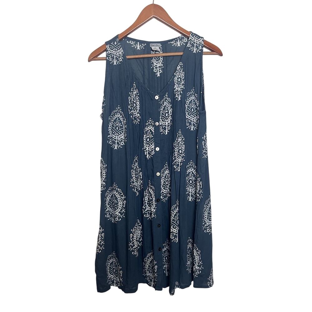 JUST JILL Sleeveless Short Dress / Tunic Top Sz XS Blue Print Rayon